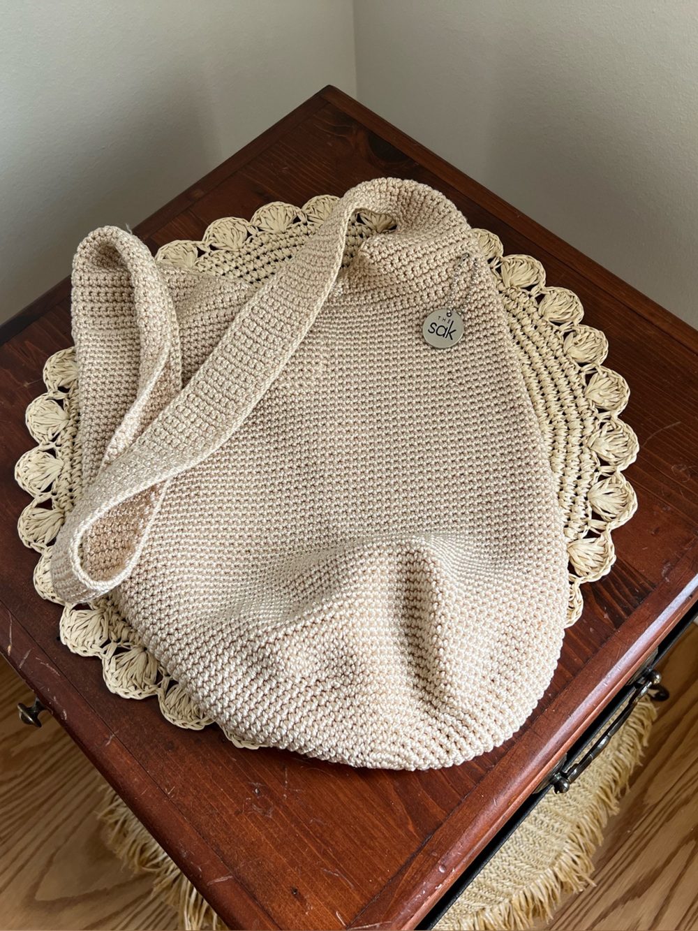 NWOT The Sak Beige Hand Crocheted Tote Bag